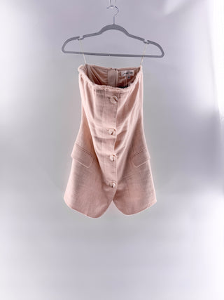 Ronny Kobo Linen strapless top with buttons & fray detail, m