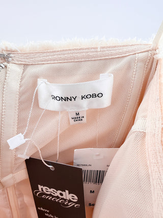 Ronny Kobo Linen strapless top with buttons & fray detail, m