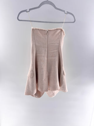 Ronny Kobo Linen strapless top with buttons & fray detail, m