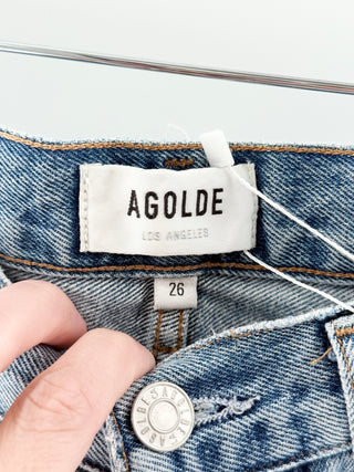 Agolde Light wash distressed buttom fly jeans, 26