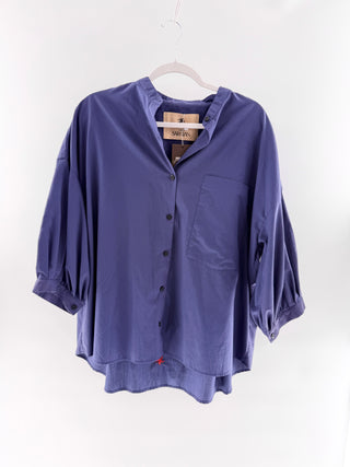 Maison Sarayan Oversized button down shirt with colorful embroidered mushrooms & stars, one size