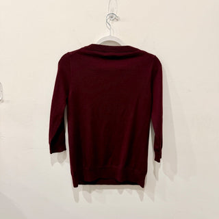 J. Crew Merino Wool Tippi 3/4 Sleeve Crew Neck Sweater Burgundy Red Women's S