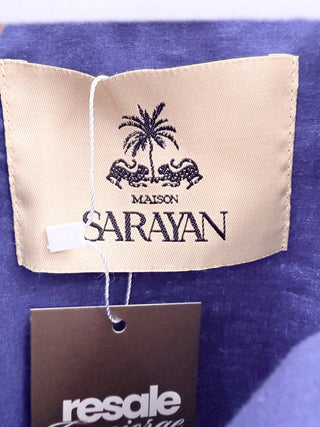 Maison Sarayan Oversized button down shirt with colorful embroidered mushrooms & stars, one size