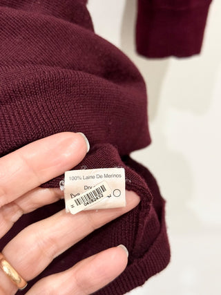 J. Crew Merino Wool Tippi 3/4 Sleeve Crew Neck Sweater Burgundy Red Women's S