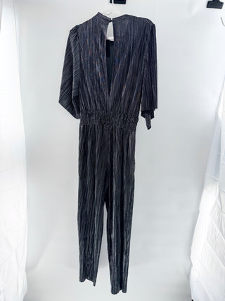 IRO Chimbote Metallic Half Sleeve Tapered Jumpsuit Black Silver Women 34 FR/US 2