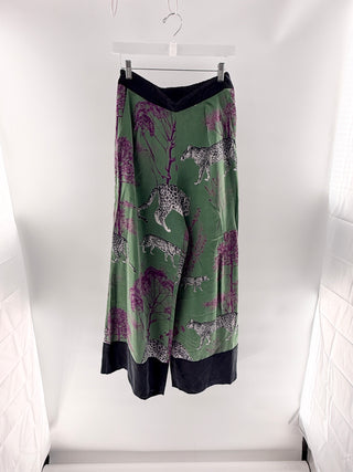 NiLuu Silk leopard print top & pants set with floral accents, L / M