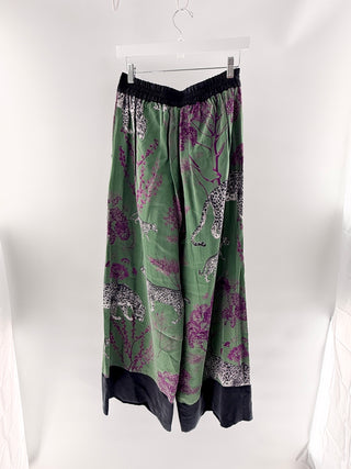 NiLuu Silk leopard print top & pants set with floral accents, L / M