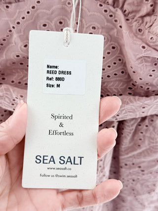 NWT Sea Salt Reed Eyelet Tie Shoulder V-Neck Tiered Mini Dress Pink Women Medium