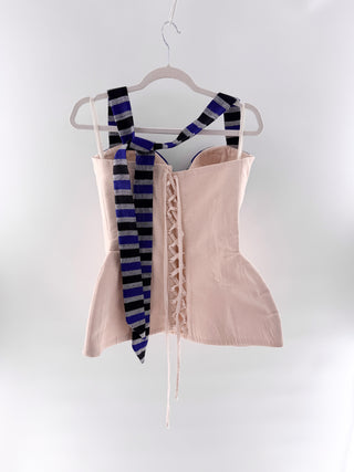 Hertunba Halter peplum top with striped bust & red lip applique, m