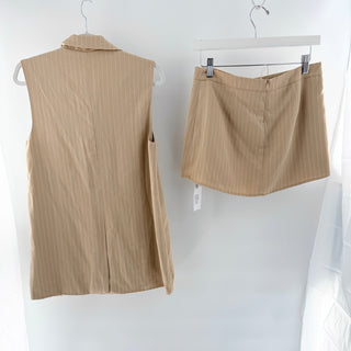 NWT All the Ways Two-Piece Set; Notch Lapel Vest & Mini Skirt Tan Women's Size S