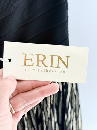 Erin Fetherston knit strapless fit and flare midi dress with metallic skirt, M