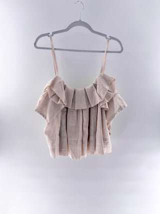 Valeria Krasavina Linen camisole top with layered ruffle detailing, m