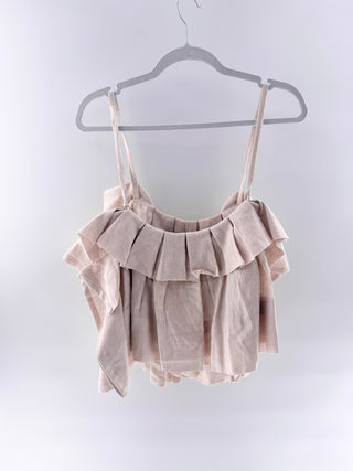 Valeria Krasavina Linen camisole top with layered ruffle detailing, m