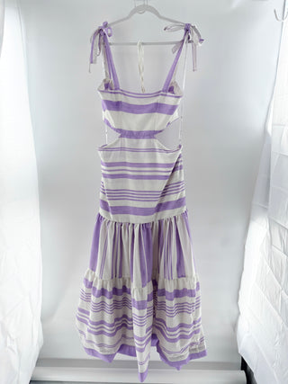 Liliana Meza Elsie Striped Cutout Maxi Sundress White Purple Women's Size Large