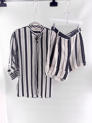 Alexander McQueen Striped button down shirt & tailored shorts set, 44 / 44