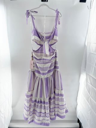 Liliana Meza Elsie Striped Cutout Maxi Sundress White Purple Women's Size Large