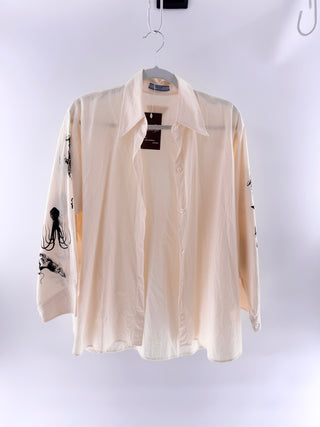 Prada SS22 cotton shirt & oversized shorts set with black nautical tattoo print, 42 / 44
