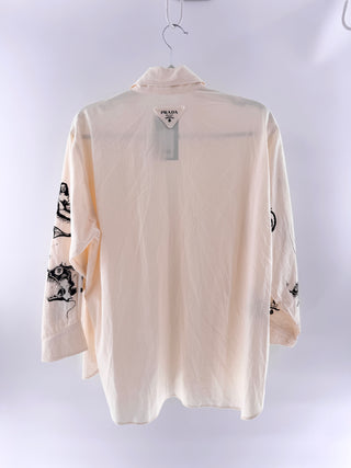 Prada SS22 cotton shirt & oversized shorts set with black nautical tattoo print, 42 / 44