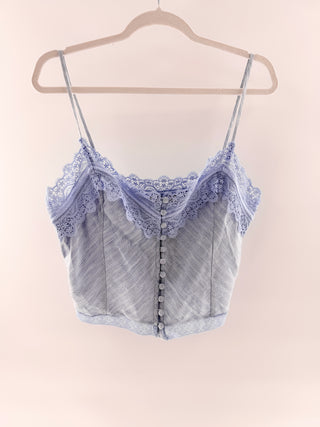 Ramy Brook linen blend lace corset top & pleated shorts set, M / M