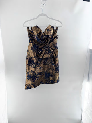 Aidan Mattox strapless mini dress with a textured, high-shine finish featuring oversized bow detail at front, 2