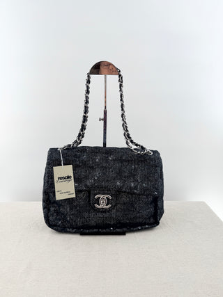 Chanel hidden sequins mesh maxi flap shoulder bag, maxi