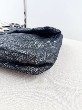 Chanel hidden sequins mesh maxi flap shoulder bag, maxi