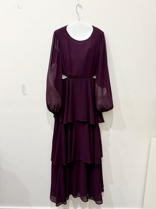 Lulus Garden Bliss Cutout Long Sleeve Tiered Maxi Dress Plum Purple Women's XL