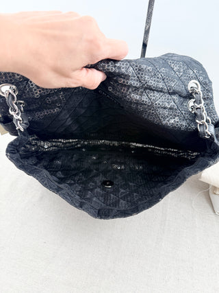 Chanel hidden sequins mesh maxi flap shoulder bag, maxi