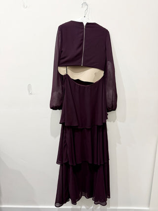 Lulus Garden Bliss Cutout Long Sleeve Tiered Maxi Dress Plum Purple Women's XL