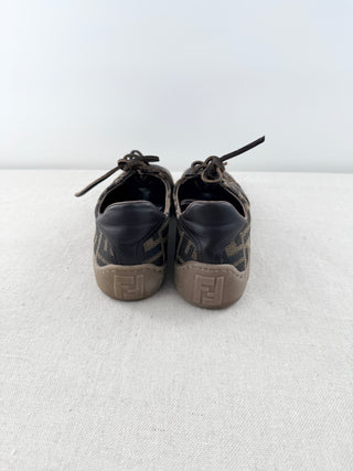 Fendi Canvas and Leather Vintage Low Top Sneakers Brown Black Womens Size US 8