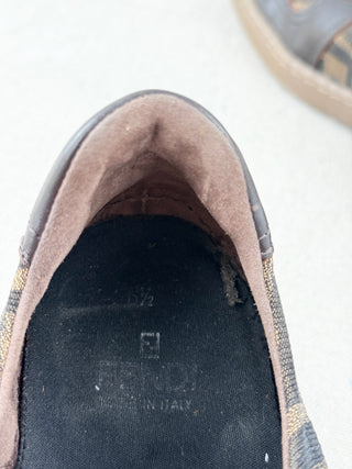 Fendi Canvas and Leather Vintage Low Top Sneakers Brown Black Womens Size US 8
