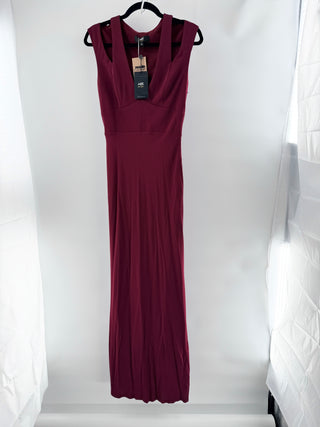 ABS sleeveless gown crafted from soft stretch knit with plunging V-neckline and wide straps, S