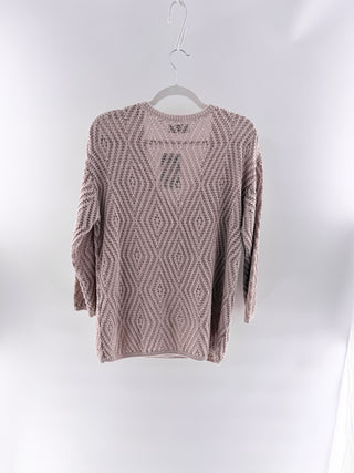 Falconeri open-knit sweater dress featuring collared neckline, deep V-front button closure, and fitted long sleeves, M