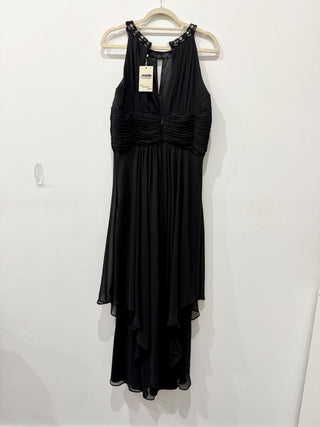 Eliza J Embellished Halter Neck Tiered Fit & Flare Chiffon Gown Black Women's 14