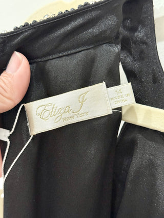 Eliza J Embellished Halter Neck Tiered Fit & Flare Chiffon Gown Black Women's 14