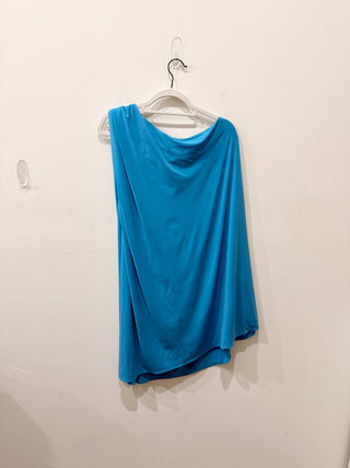 Halston Viviana Ruched Asymmetrical One-Shoulder Mini Dress Aqua Women's Size 10