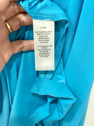 Halston Viviana Ruched Asymmetrical One-Shoulder Mini Dress Aqua Women's Size 10