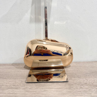 MANGO Women's Metallic Clutch Handbag Long Removable Strap Gold