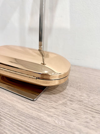 MANGO Women's Metallic Clutch Handbag Long Removable Strap Gold