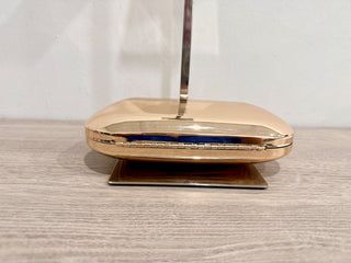 MANGO Women's Metallic Clutch Handbag Long Removable Strap Gold