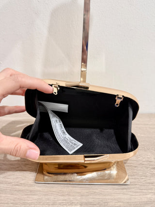 MANGO Women's Metallic Clutch Handbag Long Removable Strap Gold