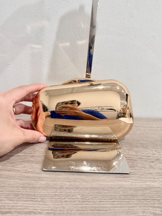 MANGO Women's Metallic Clutch Handbag Long Removable Strap Gold