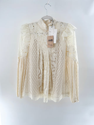 NWT Zimmermann Concert Ruffled Cotton-Blend Lace Blouse Top Cream Women's US 4