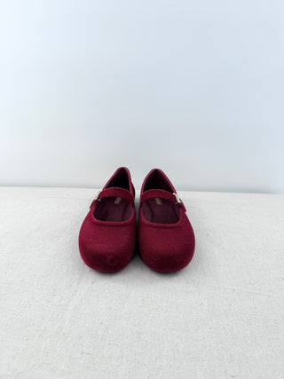 NWOT Melissa Velvet Slip On Mary Jane Soft Ballerina Flat Red Flocked Womens 8