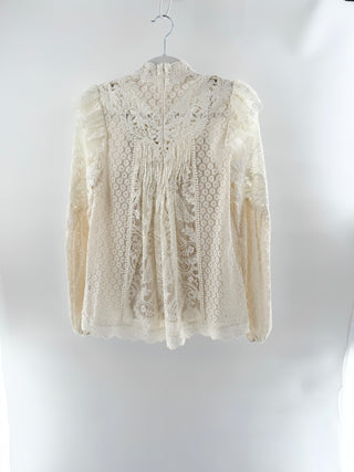 NWT Zimmermann Concert Ruffled Cotton-Blend Lace Blouse Top Cream Women's US 4