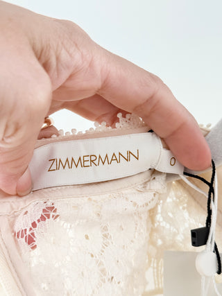 NWT Zimmermann Concert Ruffled Cotton-Blend Lace Blouse Top Cream Women's US 4