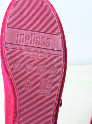 NWOT Melissa Velvet Slip On Mary Jane Soft Ballerina Flat Red Flocked Womens 8