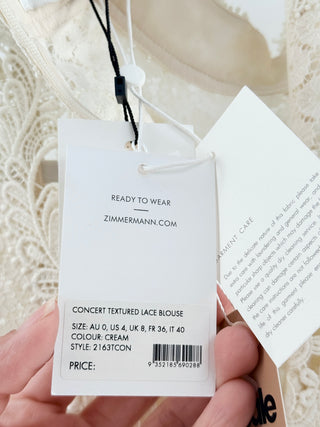 NWT Zimmermann Concert Ruffled Cotton-Blend Lace Blouse Top Cream Women's US 4
