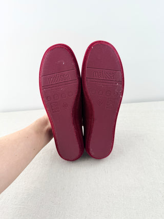 NWOT Melissa Velvet Slip On Mary Jane Soft Ballerina Flat Red Flocked Womens 8