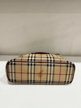 Burberry Haymarket Check Plaid Coated Canvas Tote Bag Beige Multi